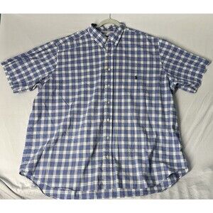 Ralph Lauren Mens Shirt 2XB Blue White Check Short Sleeve Button Up Classic Fit